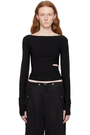 DION LEE T-shirt à manches longues cintré noir à découpes