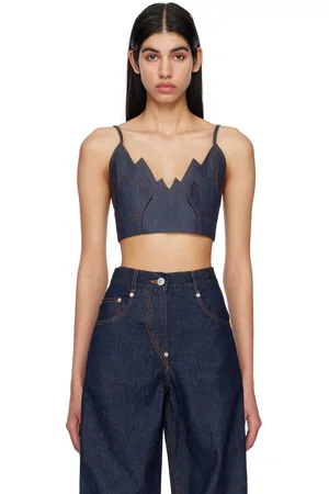 pushBUTTON Camisole évasée indigo en denim exclusif à SSENSE