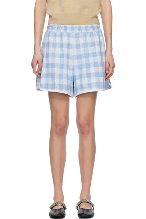 Anna Sui Short bleu et blanc en tissu éponge à motif guingan