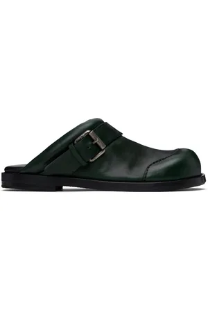 Acne Studios Mules vertes en cuir à boucle