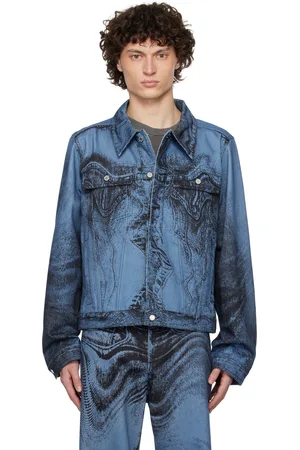 Camper Blouson bleu et noir en denim à effet trompe l
