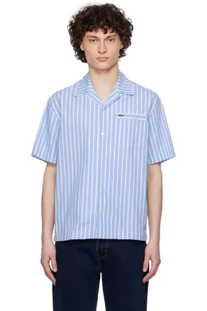 Lacoste Chemise à manches courtes décontractée bleu et blanc