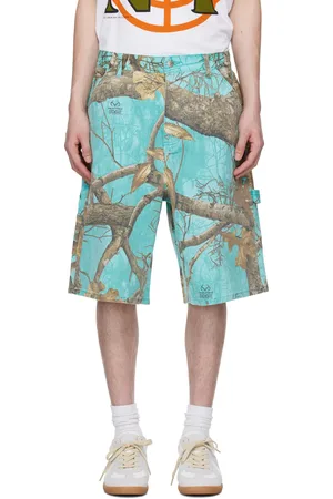 AWAKE NY Short de peintre bleu à appliqué à logo effiloché