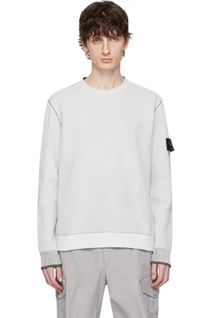 Stone Island Pull blanc cassé en tricot double face de coton et nylon