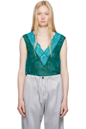 DRIES VAN NOTEN Débardeur bleu et vert à motif fleuri