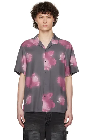 KSUBI Chemise à manches courtes Cursed gris et rose à col de camp