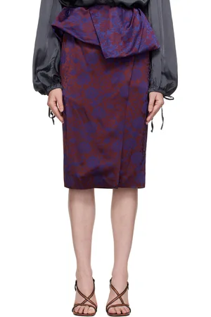 DRIES VAN NOTEN Jupe midi mauve et bourgogne à motif en jacquard et à basque