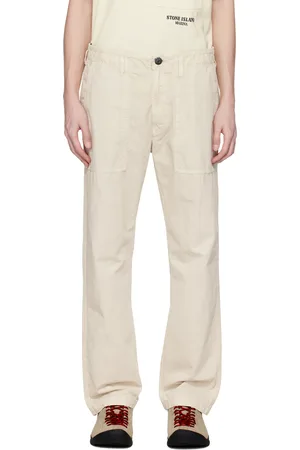 Stone Island Pantalon beige en canevas brossé de coton bio à effet vieilli emblématique