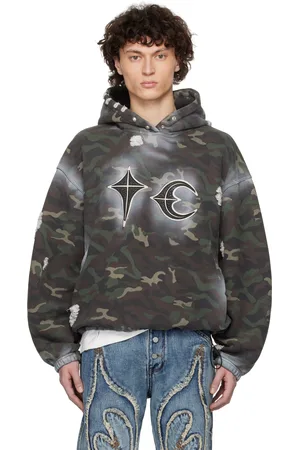 THUG CLUB Pull à capuche kaki à effet aérosol et à motif camouflage - Rock