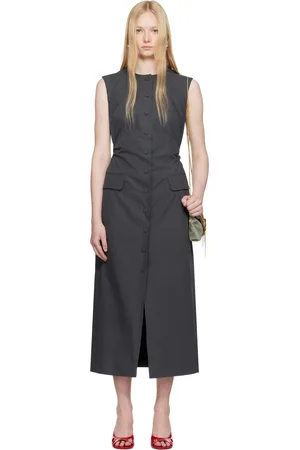 DRIES VAN NOTEN Robe midi façon tailleur grise