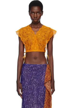 DRIES VAN NOTEN Haut écourté orange en dentelle