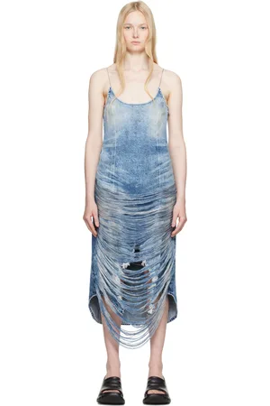 Diesel Robe midi Dra bleue en denim à effet usé
