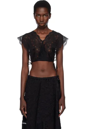 DRIES VAN NOTEN Haut écourté noir en dentelle