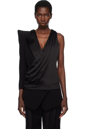 Balmain Blouson de style chemisier structuré noir à assemblage asymétrique