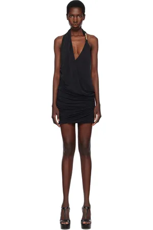 Balmain Robe courte drapée noire en jersey à corsage bain de soleil