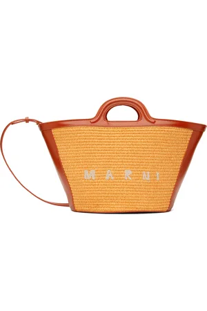 Marni Petit cabas Tropicalia orange en cuir et en raphia