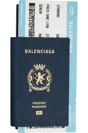 Balenciaga Long portefeuille de style passeport bleu à appliqué de billet d