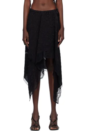 DRIES VAN NOTEN Jupe midi noire en cloqué