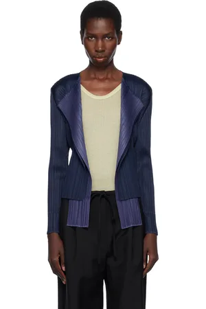 PLEATS PLEASE ISSEY MIYAKE Cardigan contrasté Merry bleu marine