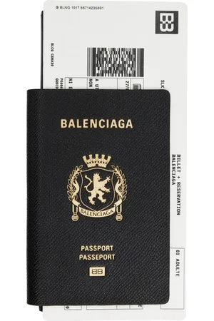 Balenciaga Long portefeuille de style passeport noir à appliqué de billet d