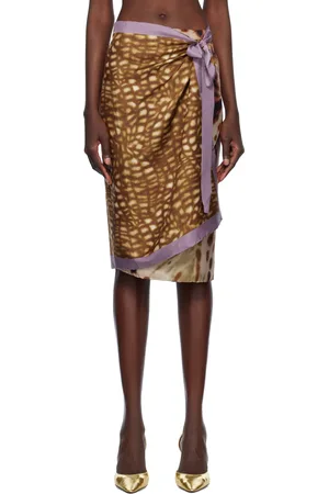DRIES VAN NOTEN Jupe midi portefeuille brun clair en soie