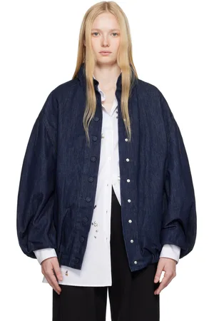 DRIES VAN NOTEN Blouson bleu marine en denim à boutons-pression
