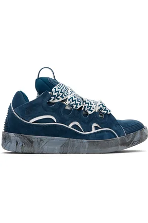 Lanvin Baskets Curb bleues en cuir à semelle marbrée