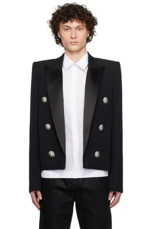 Balmain Veston Spencer noir à six boutons à image de lion