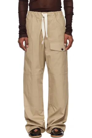 DRIES VAN NOTEN Pantalon cargo beige à cordon coulissant