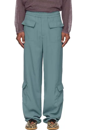 DRIES VAN NOTEN Pantalon cargo bleu en sergé