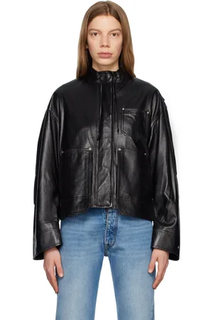 Helmut Lang Blouson noir en cuir à poches plaquées