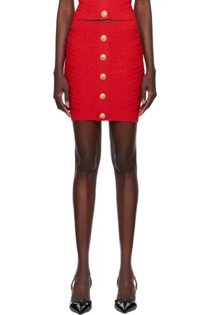 Balmain Minijupe rouge en tricot à boutons