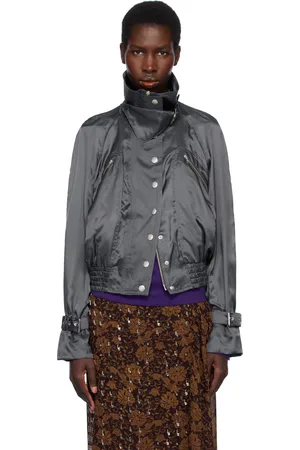 DRIES VAN NOTEN Blouson aviateur gris en satin