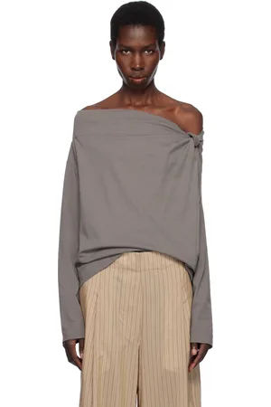 DRIES VAN NOTEN Haut taupe à épaules dénudées