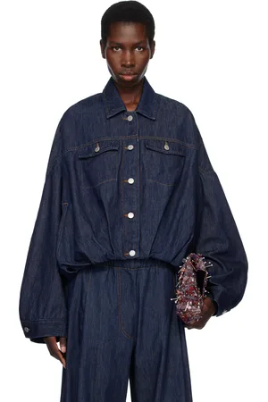 DRIES VAN NOTEN Blouson indigo en denim surteint