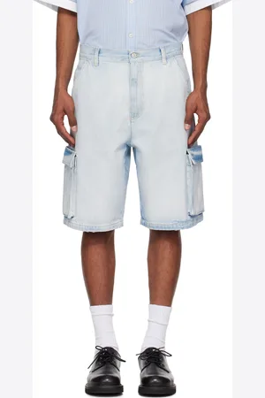 Le PÈRE Short cargo Drover bleu en denim à piqures en forme d
