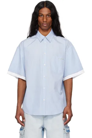 Le PÈRE Chemise à manches courtes étagée bleue à boutons