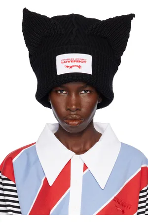 Charles Jeffrey Loverboy Bonnet épais surdimensionné noir à appliqués à oreille
