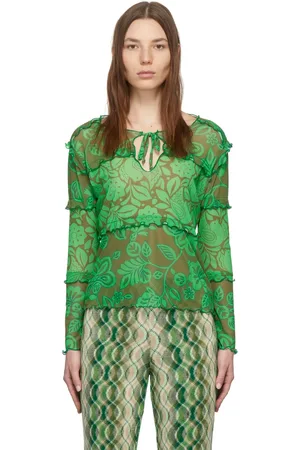 Anna Sui T-shirt Paradisiac Combo vert en filet