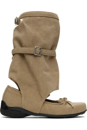 OPEN YY Bottes de style ballerine kaki à découpes