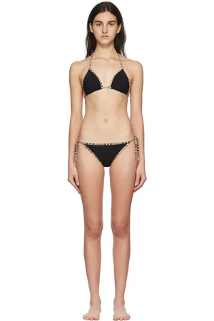 Burberry Bikini triangle Mata noir à garniture à carreaux vintage