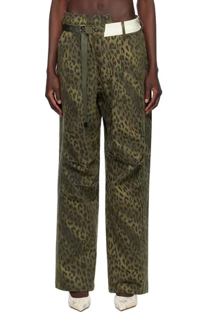 Andersson Bell Jean ample kaki à motif léopard et à taille asymétrique