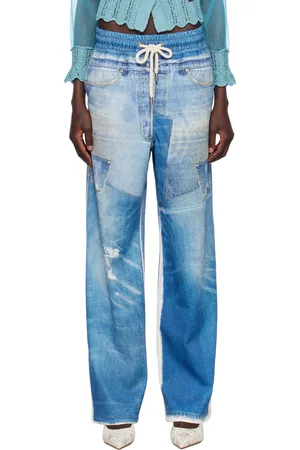 Andersson Bell Pantalon bleu en filet à images de denim trompe l