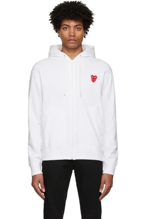 Comme des Garçons Pull à capuche étagé blanc à appliqué graphique