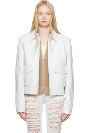 Maison Margiela Blouson de sport blanc cassé en cuir fin