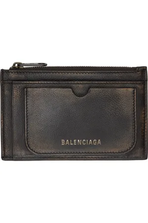 Balenciaga Porte-carte brun en cuir à effet taché