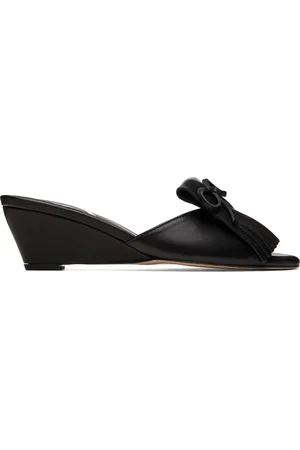 OPEN YY Mules noires à talon compensé et à patte écossaise