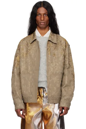 DRIES VAN NOTEN Blouson taupe à motif brodé