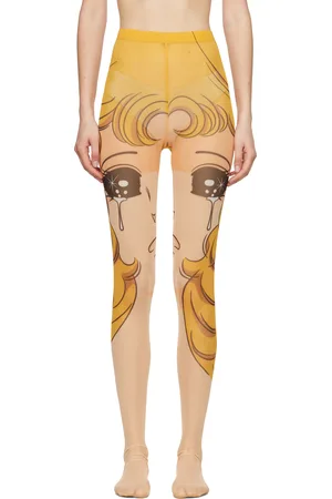 pushBUTTON Legging jaune en filet à image Crying Girl