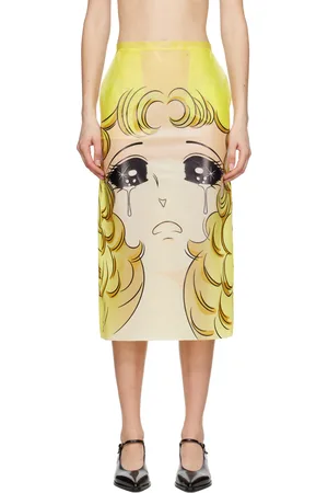 pushBUTTON Jupe midi jaune à image Crying Girl